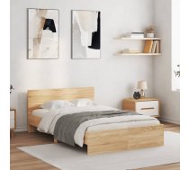 Gultas Rāmis Ar Galvgali Un Led, Koka Krāsa, 135X190 Cm Vidaxl 8721012248496