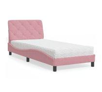 Gulta Ar Matraci, Rozā Samts, 90X200 Cm Vidaxl 8721012351226