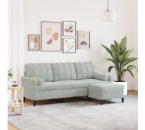 vidaXL trīsvietīgs dīvāns ar kājsoliņu, 180 cm, gaiši pelēks samts 8721102602580