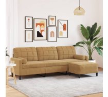 Trīsvietīgs Dīvāns Ar Kājsoliņu, 210 Cm, Brūns Samts Vidaxl 8721102602757