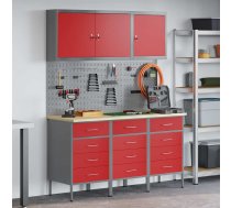 8 Daļu Darba Skapju Un Plauktu Komplekts Sarkanā Mdf Un Metāla Vidaxl 8721158653970