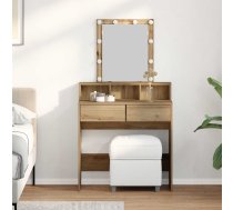 Grims Galds Ar Spoguli Un Led Gaismām, Melna Ozola Inženierijas Koks Vidaxl 8721158790330
