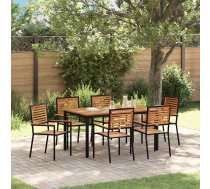 Vidaxl 7 Daļu Dārza Galds Melns Polyratan Akācija, Vidaxl Saliekamie Dārza Krēsli Ar Spilveniem 2 Gabali Melns Polyratan, Dārza Galds 150X90X75 Cm Ciets Akācijas Koks Un Metāls Vidaxl 8721288456182