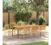 Vidaxl 9 Daļu Dārza Ēdamgalds Bēšs Poli Rattan Akācija, Saliekamie Dārza Krēsli Ar Spilveniem - 2 Daļu Komplekts Bēšs Poli Rattan Vidaxl 8721288456472