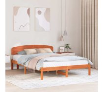 Gultas Rāmis Ar Galvgali Brūnā Vaskota 150X200 Cm Cieta Koka Priede Vidaxl 8721288633453
