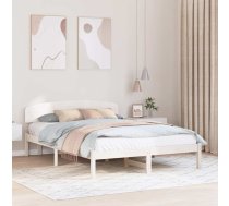 Gultas Rāmis Ar Galvgali Balts 140X200 Cm Cieta Koka Priezi Vidaxl 8721288633477