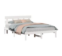 Gultas Rāmis Ar Galvgali Balts 150X200 Cm Cieta Koka Priede Vidaxl 8721288634436