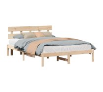 Gultas Rāmis Ar Galvgali 140X200 Cm Cieta Koka Priede Vidaxl 8721288634450