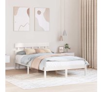 Gultas Rāmis Ar Galvgali Balts 140X190 Cm Cietā Priežu Kokā Vidaxl 8721288634559
