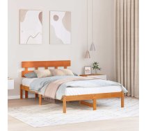 Gultas Rāmis Ar Galvgali Vaskota Brūnā 140X190 Cm Solidā Koka Priedes Vidaxl 8721288634566