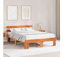 Gultas Rāmis Ar Galvas Balstu Vaskots Brūns 150X200 Cm Cieta Koka Priede Vidaxl 8721288635556