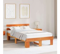 Gultas Rāmis Ar Galvas Dēli Vaska Brūns 140X190 Cm Cieta Koka Priede Vidaxl 8721288635648