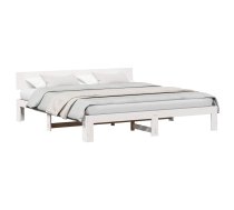 Gultas Rāmis Ar Galvas Dēli Balts 180X200 Cm Cietajā Priedes Kokā Vidaxl 8721288637161