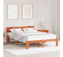 Gultas Rāmis Ar Galvu Vaska Brūnā Krāsā 150X200 Cm No Cietas Priedes Koka Vidaxl 8721288637239