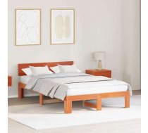 Gultas Rāmis Ar Galvas Balstu Vaska Brūns 140X190 Cm Cietā Priedes Kokā Vidaxl 8721288637321