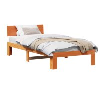 Gultas Rāmis Ar Galvgali Vaskotā Brūnā 90X200 Cm Cietā Priedes Koka Vidaxl 8721288637444