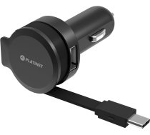 Platinet automašīnas lādētājs 1xUSB 2,4A + USB-C kabelis (44652)