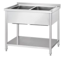 GREDIL nerūsējošā tērauda galds ar divām izlietnēm un plauktu 1200 × 600 × 850 mm