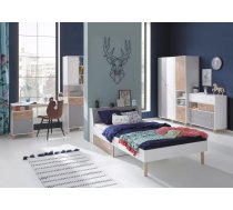Komplekts Faro A Korpusa krāsa: balts, Elementu krāsa: pelēks + ozols artisan, Augstums: 190 cm, Guļamvietas platums: 120 cm, Guļamvietas garums: 200 cm, Elementu skaits: 5, Izgatavošanas materiāls: KSP + finieris, Virsma: Matēts, Ar skapi: 1, Ar plauktu: 1, Ar galdu: 1, Ar resti: 1