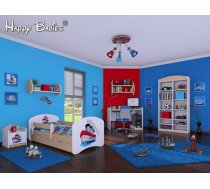 Komplekts Happy Zestaw 4 Korpusa krāsa: balts, Elementu krāsa: gaišais bumbieris, Guļamvietas platums: 90 cm, Guļamvietas garums: 180 cm, Elementu skaits: 6, Izgatavošanas materiāls: MDF, Ar skapi: 1, Ar plauktu: 1, Ar galdu: 1, Ar resti: 1, Ar matraci (-čiem): 1