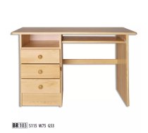 Galds BR 103 Garums: 115 cm, Augstums: 75 cm, Platums: 55 cm, Izgatavošanas materiāls: dabīgs koks (priede), Forma: taisnstūra, Ar tastatūras plauktu: 1, Ar plauktiem: 1, Ar atvilktnēm: 1, Krāsa: priede