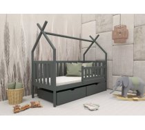 Bērnu gulta Simba ar stelāžu Guļamvietas platums: 90 cm, Guļamvietas garums: 200 cm, Platums: 96 cm, Garums: 204 cm, Augstums: 166 cm, Augstums no grīdas līdz matracim: 29 cm, Ar resti: 1, Ar barjeru: 1, Ar veļas kasti: 1, Guļamvietu skaits: 1, stelāžas tips: koka, Izgatavošanas materiāls: dabīgs koks (priede), Maksimālais noslogojums: 100 kg, Krāsa: grafīts