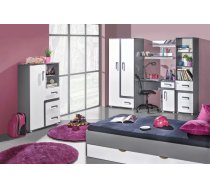 Bērnu gulta Apetito 12 90x200 ar stelāžu Guļamvietas platums: 90 cm, Guļamvietas garums: 200 cm, Platums: 95 cm, Garums: 205 cm, Augstums: 76 cm, Ar resti: 1, Ar matraci: 1, Ar veļas kasti: 1, Guļamvietu skaits: 1, Matrača apraksts: Bonell + putas (porolons), Korpusa krāsa: Pelēka, Elementu krāsa: Balts, Izgatavošanas materiāls: KSP