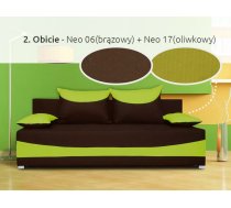 Dīvāns Wenecja standard Dziļums: 85 cm, Guļamvietas platums: 136 cm, Platums: 196 cm, Augstums: 86 cm, Guļamvietas garums: 196 cm, Pildījums: Bonell + poliuretāna putas (porolons), Apdare: audums, Dīvāna tips: taisni dīvāni, Ar veļas kasti: 1, izvelkamie: 1, Auduma numurs: Neo 06 + Neo 17, Izvilkšanas mehānisms: DL, Krāsa: brūns + zaļš