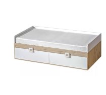 Bērnu gulta Nico 14 90x200 ar stelāžu Guļamvietas platums: 90 cm, Guļamvietas garums: 200 cm, Platums: 94 cm, Garums: 204 cm, Augstums: 64 cm, Matrača nepieciešamais augstums: 15 cm, Ar resti: 1, Ar matraci: 1, Ar veļas kasti: 1, Guļamvietu skaits: 1, Matrača apraksts: Bonell + putas (porolons), Korpusa krāsa: ozols + balts, Elementu krāsa: ozols, Izgatavošanas materiāls: KSP + finieris