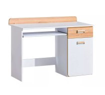 Galds Lorento L10 Garums: 120 cm, Augstums: 87 cm, Korpusa krāsa: balts, Platums: 55 cm, Izgatavošanas materiāls: LKSP, Elementu krāsa: ozols, Forma: taisnstūra, Ar tastatūras plauktu: 1, Ar plauktiem: 1, Ar atvilktnēm: 1