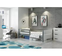 Bērnu gulta Mario Basic ar stelāžu Guļamvietas platums: 80 cm, Guļamvietas garums: 160 cm, Platums: 86 cm, Garums: 165 cm, Augstums: 52 cm, Augstums no grīdas līdz matracim: 23 cm, Ar resti: 1, Ar barjeru: 1, Virsma: Matēta, Guļamvietu skaits: 1, stelāžas tips: koka, Korpusa krāsa: Grafīts, Elementu krāsa: Balts, Izgatavošanas materiāls: dabīgs koks (priede) + MDF plātne