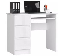 Galds A6 Gloss Left Garums: 90 cm, Augstums: 77 cm, Korpusa krāsa: balts, Platums: 50 cm, Izgatavošanas materiāls: MDF + LKSP + finieris, Elementu krāsa: balts, Forma: taisnstūra, Virsma: matēta + spīdīga, Ar tastatūras plauktu: 1, Ar plauktiem: 1, Ar atvilktnēm: 1