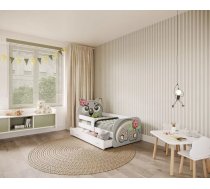 Bērnu gulta Zwierzaki ar stelāžu Guļamvietas platums: 80 cm, Guļamvietas garums: 180 cm, Platums: 85 cm, Garums: 183 cm, Augstums: 90 cm, Ar resti: 1, Ar barjeru: 1, Ar veļas kasti: 1, Guļamvietu skaits: 1, stelāžas tips: koka, Korpusa krāsa: balts, Elementu krāsa: pelēks, Izgatavošanas materiāls: KSP