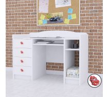 Bērnu rakstāmgalds Baby Mix B02 White Maksimālais augstums: 89 cm, Garums: 125 cm, Korpusa krāsa: balts, Augstums: 75 cm, Platums: 60 cm, Materiāls: MDF, Forma: taisnstūra, Ar plauktiem: 1, Elementu krāsa: sarkans, Ar atvilktnēm: 1