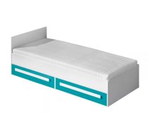 Bērnu gulta Guliver 11 90x200 ar stelāžu Guļamvietas platums: 90 cm, Guļamvietas garums: 200 cm, Platums: 94 cm, Garums: 203 cm, Augstums: 72 cm, Matrača nepieciešamais augstums: 15 cm, Ar resti: 1, Ar matraci: 1, Ar veļas kasti: 1, Guļamvietu skaits: 1, Matrača apraksts: Bonell + putas (porolons), Korpusa krāsa: balts, Elementu krāsa: tirkīzs, Izgatavošanas materiāls: KSP + finieris