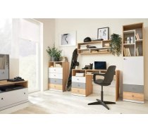 Komplekts Pixel A Korpusa krāsa: ozols, Dziļums: 55 cm, Elementu krāsa: balts + pelēks, Augstums: 190 cm, Izgatavošanas materiāls: MDF, Virsma: Matēts, Ar plauktu: 1, Ar galdu: 1