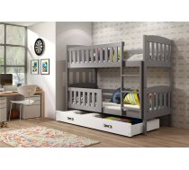 Bērnu gulta Kubus Bunk Graphite ar stelāžām Guļamvietas platums: 90 cm, Guļamvietas garums: 200 cm, Platums: 97 cm, Garums: 206 cm, Augstums: 154 cm, Ar resti: 1, Ar barjeru: 1, Ar veļas kasti: 1, Guļamvietu skaits: 2, Matrača apraksts: Putas (porolons), Korpusa krāsa: Grafīts, Elementu krāsa: Balts, Izgatavošanas materiāls: dabīgs koks (priede)