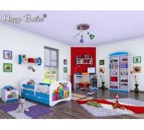 Komplekts Happy Zestaw 7 Korpusa krāsa: balts, Elementu krāsa: zils, Guļamvietas platums: 90 cm, Guļamvietas garums: 190 cm, Elementu skaits: 6, Izgatavošanas materiāls: MDF, Ar skapi: 1, Ar plauktu: 1, Ar galdu: 1, Ar resti: 1, Ar matraci (-čiem): 1