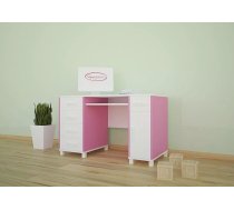 Galds Animals B01 Garums: 125 cm, Maksimālais augstums: 89 cm, Augstums: 75 cm, Korpusa krāsa: balts, Platums: 60 cm, Izgatavošanas materiāls: MDF plātne, Elementu krāsa: rozā, Forma: taisnstūra, Ar tastatūras plauktu: 1, Ar plauktiem: 1, Ar atvilktnēm: 1