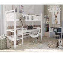 Bērnu gulta Mia S ar stelāžu Guļamvietas platums: 90 cm, Guļamvietas garums: 190 cm, Platums: 97 cm, Garums: 198 cm, Augstums: 174 cm, Augstums no grīdas līdz matracim: 120 cm, Ar resti: 1, Ar barjeru: 1, Guļamvietu skaits: 1, stelāžas tips: koka, Izgatavošanas materiāls: dabīgs koks, Maksimālais noslogojums: 100 kg, Krāsa: balts