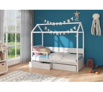 Bērnu gulta Otello White ar stelāžu Guļamvietas platums: 90 cm, Guļamvietas garums: 200 cm, Platums: 97 cm, Garums: 210 cm, Augstums: 172 cm, Ar resti: 1, Ar barjeru: 1, Ar veļas kasti: 1, Virsma: Matēta, Guļamvietu skaits: 1, stelāžas tips: koka, Korpusa krāsa: balts, Elementu krāsa: pelēks, Izgatavošanas materiāls: dabīgs koks + LKSP