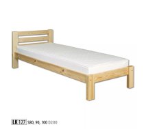 Gulta LK 127 ar stelāžu Kājiņu izmērs: 5x10 cm, Guļamvietas platums: 90 cm, Guļamvietas garums: 200 cm, stelāžas tips: koka, Platums: 100 cm, Garums: 210 cm, Augstums: 72 cm, Matrača nepieciešamais augstums: 16 cm, Ar veļas kasti: 1, Augstums no grīdas līdz matracim (min): 33 cm, Ar resti: 1, Izgatavošanas materiāls: dabīgs koks (priede), Krāsa: priede