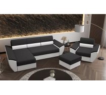 Komplekts Rebi L3+1S+P Standard Dziļums: 140 cm, Apdare: audums, Guļamvietas izmērs: 130x200 cm, Platums: 251 cm, Augstums: 88 cm, Sēdvietas augstums: 39 cm, Sēdvietas dziļums: 50 cm, Ar veļas kasti: 1, Ar krēslu: 1, Izvēlkamais dīvāns: 1, Dīvāna tips komplektā: stūra, Auduma numurs: Rainbow 27 + 31, Krāsa: tumši pelēks + balts