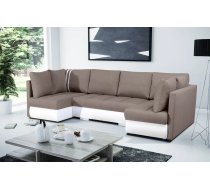 Dīvāns R-city U Standard Dziļums: 144 cm, Guļamvietas platums: 145 cm, Platums: 288 cm, Augstums: 90 cm, Sēdvietas augstums: 41 cm, Sēdvietas dziļums: 53 cm, Guļamvietas garums: 267 cm, Pildījums: Falista + augstas kvalitātes putas (porolons), Apdare: audums + eko āda, Dīvāna tips: u veida dīvāni, Ar veļas kasti: 1, izvelkamie: 1, Auduma numurs: Inari 23 + Soft 17, Krāsa: gaiši brūns + balts