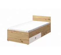 Bērnu gulta Nero 14 90x200 ar stelāžu Guļamvietas platums: 90 cm, Guļamvietas garums: 200 cm, Platums: 94 cm, Garums: 203 cm, Augstums: 41 cm, Ar resti: 1, Ar matraci: 1, Ar veļas kasti: 1, Virsma: Matēta, Guļamvietu skaits: 1, Korpusa krāsa: balts + ozols artisan, Elementu krāsa: pelēks, Izgatavošanas materiāls: KSP + finieris