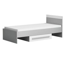 Bērnu gulta Git 12 90x200 ar stelāžu Guļamvietas platums: 90 cm, Guļamvietas garums: 200 cm, Platums: 95 cm, Garums: 203 cm, Augstums: 71 cm, Matrača nepieciešamais augstums: 15 cm, Ar resti: 1, Ar matraci: 1, Ar veļas kasti: 1, Guļamvietu skaits: 1, Matrača apraksts: Bonell + putas (porolons), Korpusa krāsa: pelēks + balts, Elementu krāsa: pelēks, Izgatavošanas materiāls: KSP + finieris
