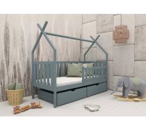 Bērnu gulta Simba ar stelāžu Guļamvietas platums: 90 cm, Guļamvietas garums: 200 cm, Platums: 96 cm, Garums: 204 cm, Augstums: 166 cm, Augstums no grīdas līdz matracim: 29 cm, Ar resti: 1, Ar barjeru: 1, Ar veļas kasti: 1, Guļamvietu skaits: 1, stelāžas tips: koka, Izgatavošanas materiāls: dabīgs koks (priede), Maksimālais noslogojums: 100 kg, Krāsa: pelēks