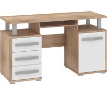 Galds Angel Ang 03 Garums: 135 cm, Augstums: 77 cm, Korpusa krāsa: sonoma, Platums: 55 cm, Izgatavošanas materiāls: laminēta KSP plātne, Elementu krāsa: balts, Forma: taisnstūra, Virsma: matēta + spīdīga, Ar tastatūras plauktu: 1, Ar plauktiem: 1, Ar atvilktnēm: 1
