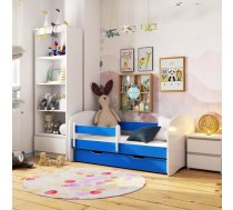 Bērnu gulta Smile ar stelāžu Guļamvietas platums: 70 cm, Guļamvietas garums: 140 cm, Platums: 80 cm, Garums: 144 cm, Augstums: 65 cm, Ar resti: 1, Ar barjeru: 1, Ar matraci: 1, Ar veļas kasti: 1, Virsma: Matēta, Guļamvietu skaits: 1, Matrača apraksts: Putas (porolons), stelāžas tips: koka, Korpusa krāsa: zils, Elementu krāsa: Balts, Izgatavošanas materiāls: LKSP + finieris