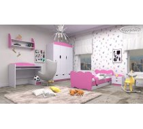 Komplekts Classic Zestaw 18 Korpusa krāsa: balts, Elementu krāsa: rozā, Guļamvietas platums: 80 cm, Guļamvietas garums: 160 cm, Elementu skaits: 5, Izgatavošanas materiāls: MDF, Ar skapi: 1, Ar plauktu: 1, Ar galdu: 1, Ar resti: 1, Ar matraci (-čiem): 1